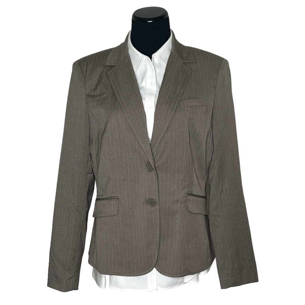New York And Company Womens Blazer Brown Size 12 Pinstripe Suit Jacket